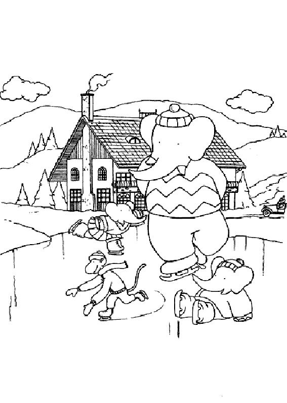 coloriage babar fait du patin a glace